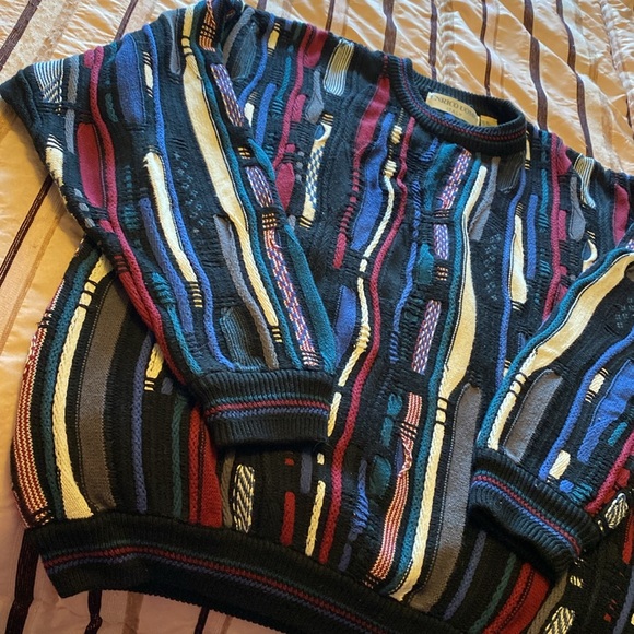 Vintage Enrico Uomo Black/blue/maroon Crewneck cotton Sweater with Textured Knit - Picture 4 of 4